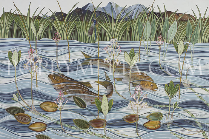 Trout and Reeks Painting by Poppy Melia