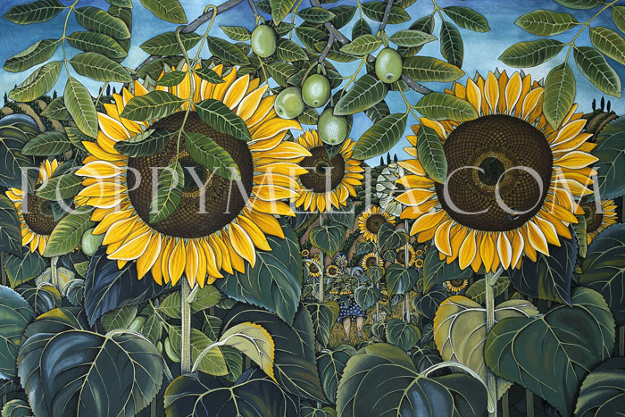 Sunflowers and Walnuts Painting by Poppy Melia