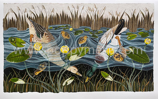 Ducks and Yellow Waterlilies by Irish Artist Poppy Melia